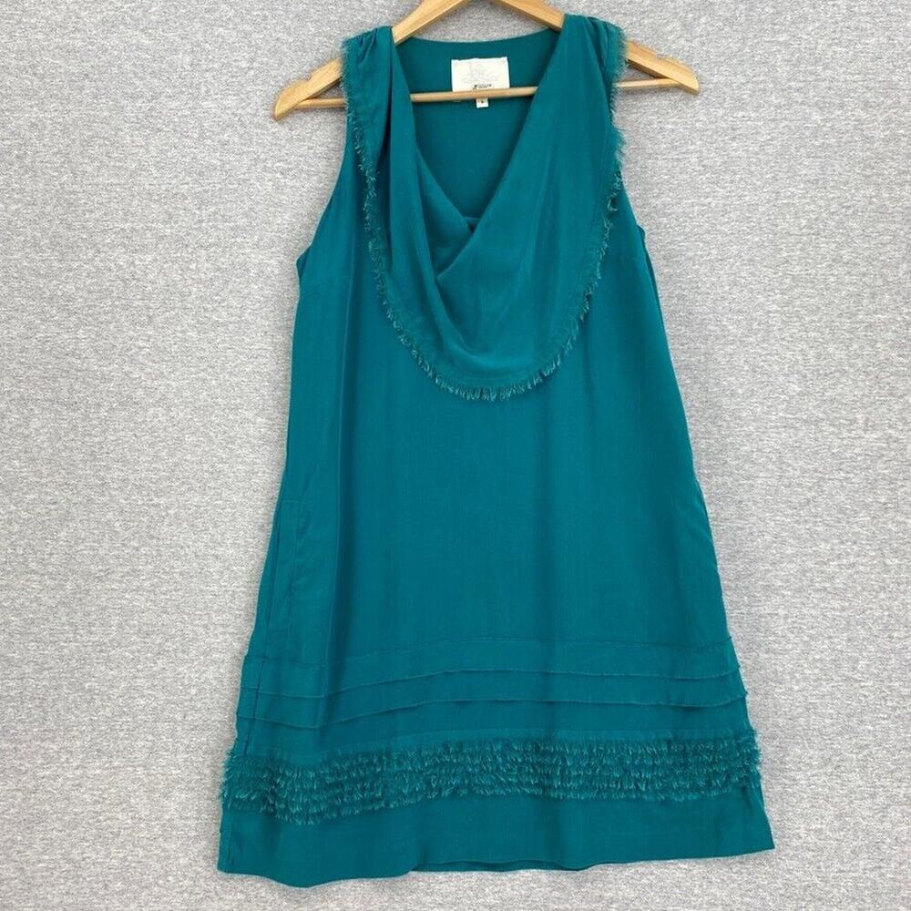 Madison Marcus Silk Dress Womens Small Green Sleeveless Mini Ruffled Lined
